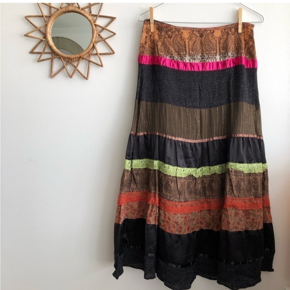 Bamboo Traders Boho maxi skirt | size 8 black/pink/orange